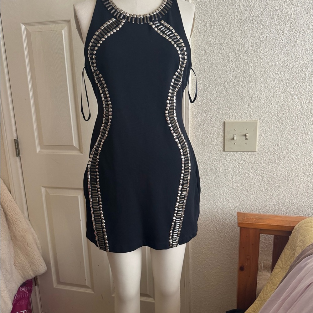 Bebe Black Dress with Silver Detailing
